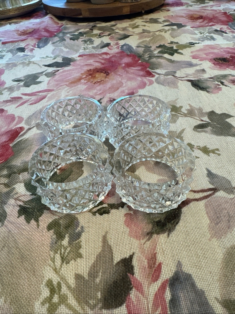 Clear Cut Glass Napkin Rings - Set of 4
